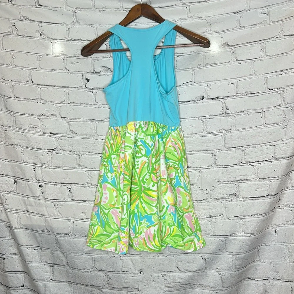 Lilly Pulitzer Sleeveless Blue Green Floral Skirt Dress Size 14